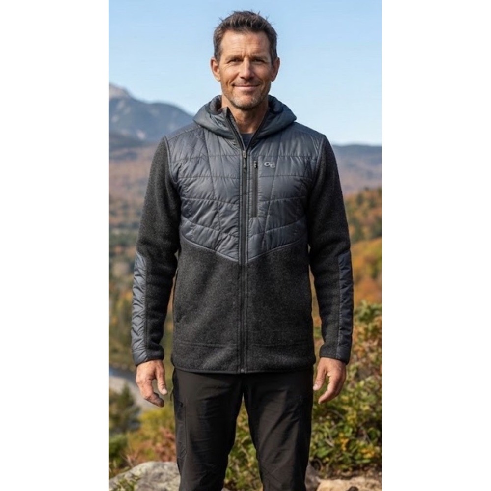 Outdoor Research Cyprus Hybrid Hoodie  Full Zip Wool Blend Fleece Black Mens XL